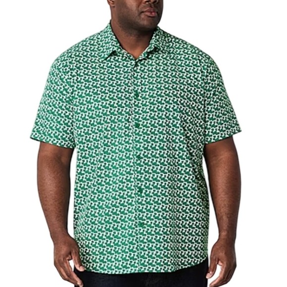 Shaquille O'Neal XLG Mens 2XLT Green White Geometric Floral Button Down Shirt - Picture 2 of 8